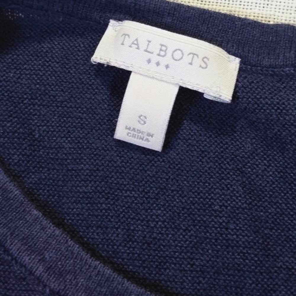 Talbots Navy Cotton Rayon Knit Lng Sleeve Pocket Top Women Boxy Minimalist Small - Picture 2 of 6
